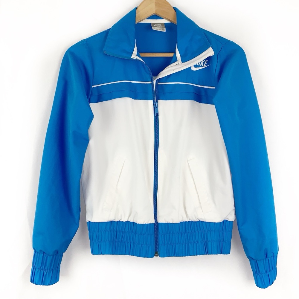 Y2K Nike Zip Front Sporty Track Jacket Blue and White